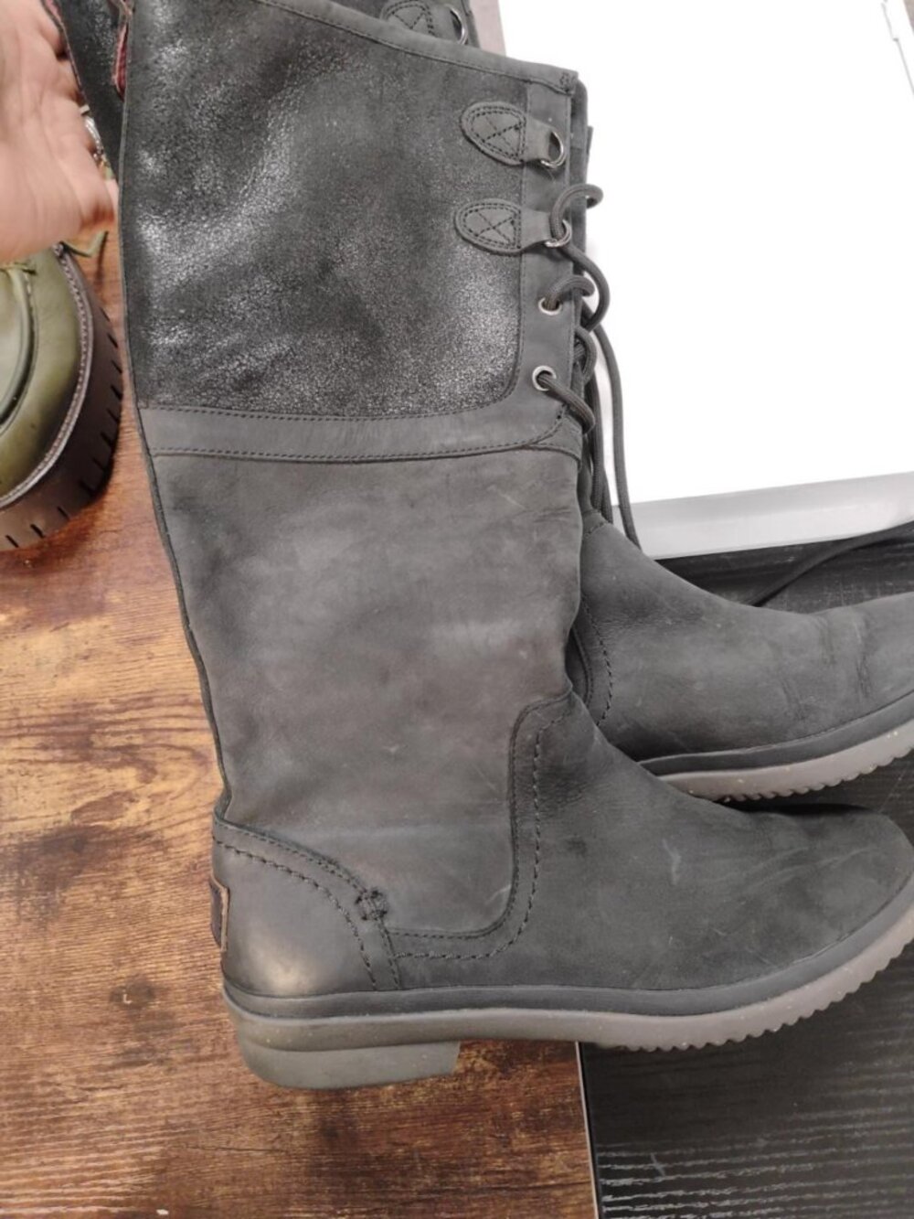 UGG Elsa Tall Black Waterproof Leather Boots 8.5